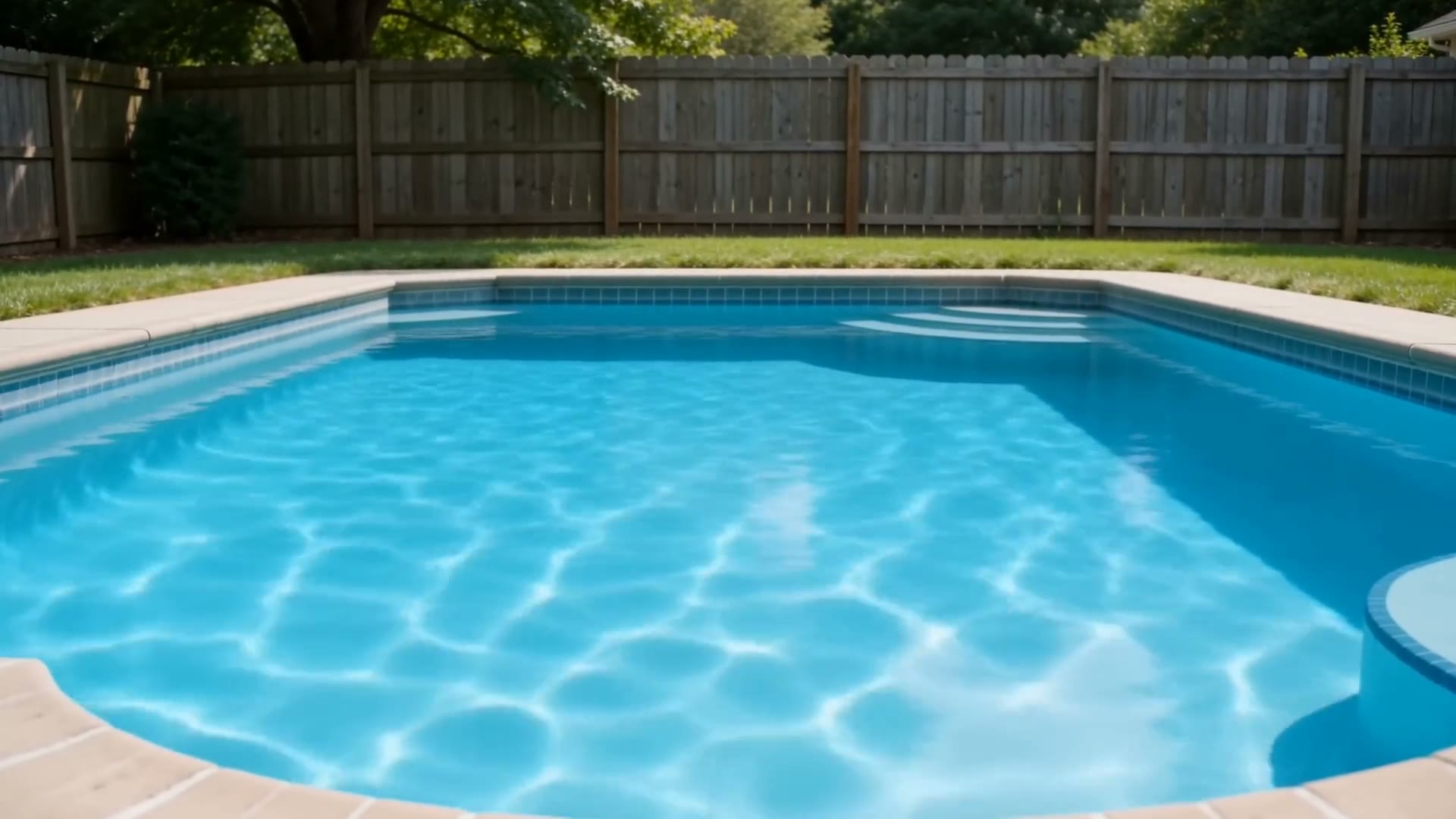 Backyard pool on the MK Pool & Spa route, water clear and blue